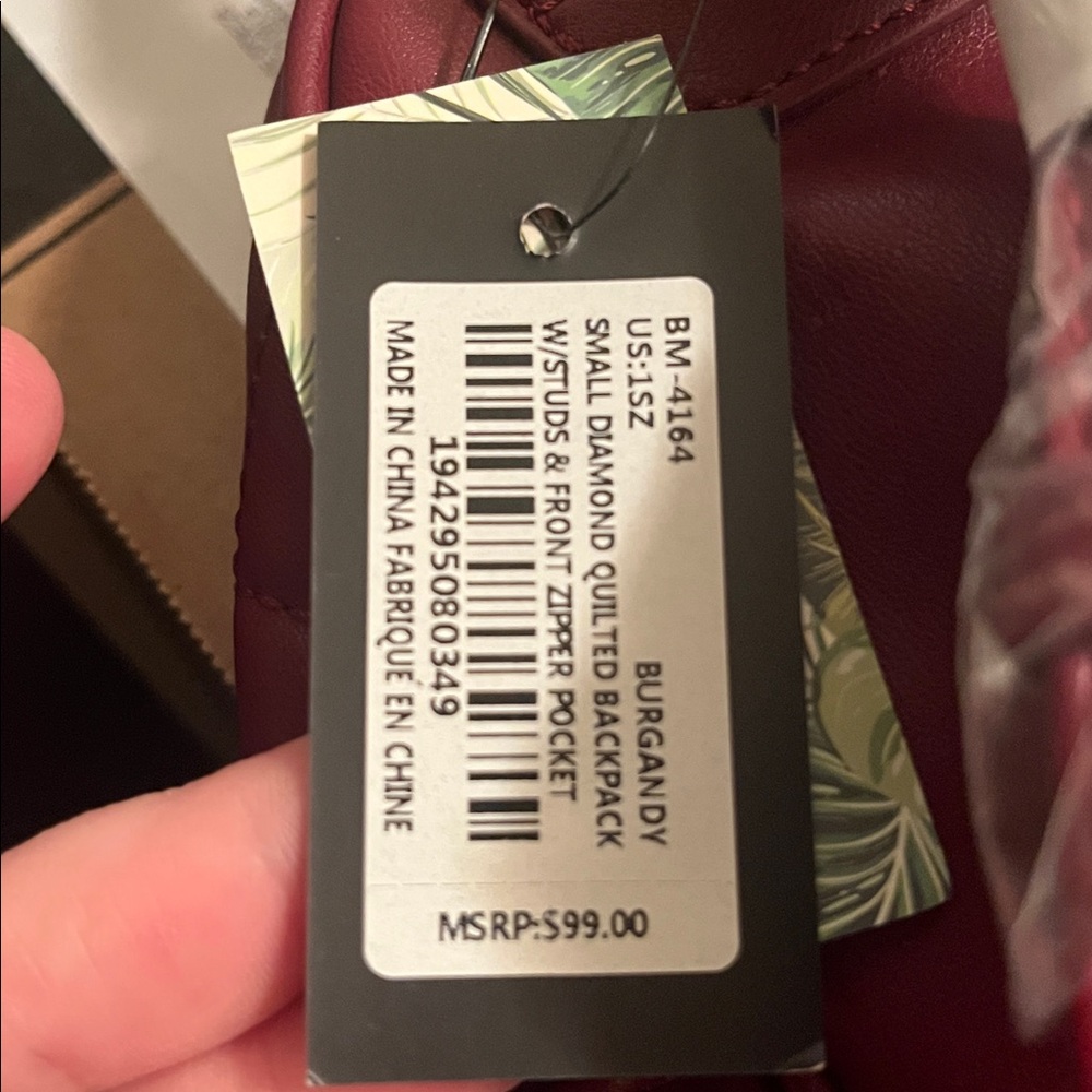 Burgundy Quilted Mini Backpack with Gold Studs, NWT - Picture 4 of 4